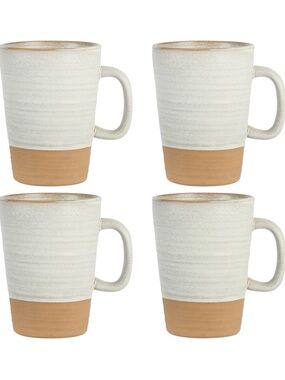 4-Pack Cream and Tan Ceramic Mugs - Stoneware Coffee Cups